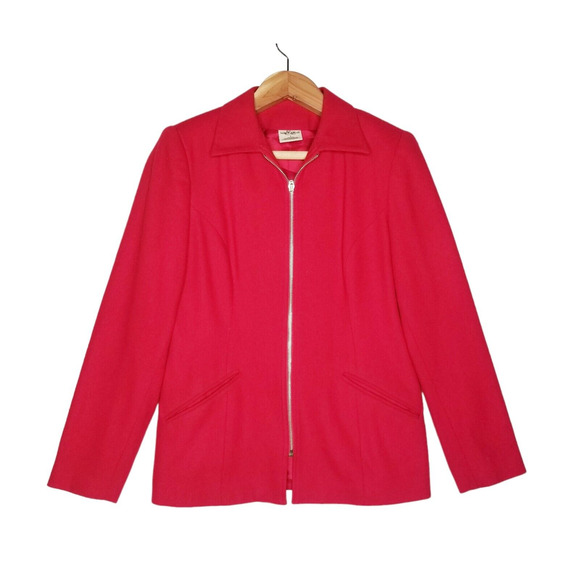 Hillard and Hansen Women's 100% Wool RED Blazer Zip up Size 8 Jacket Shacket - Picture 1 of 8